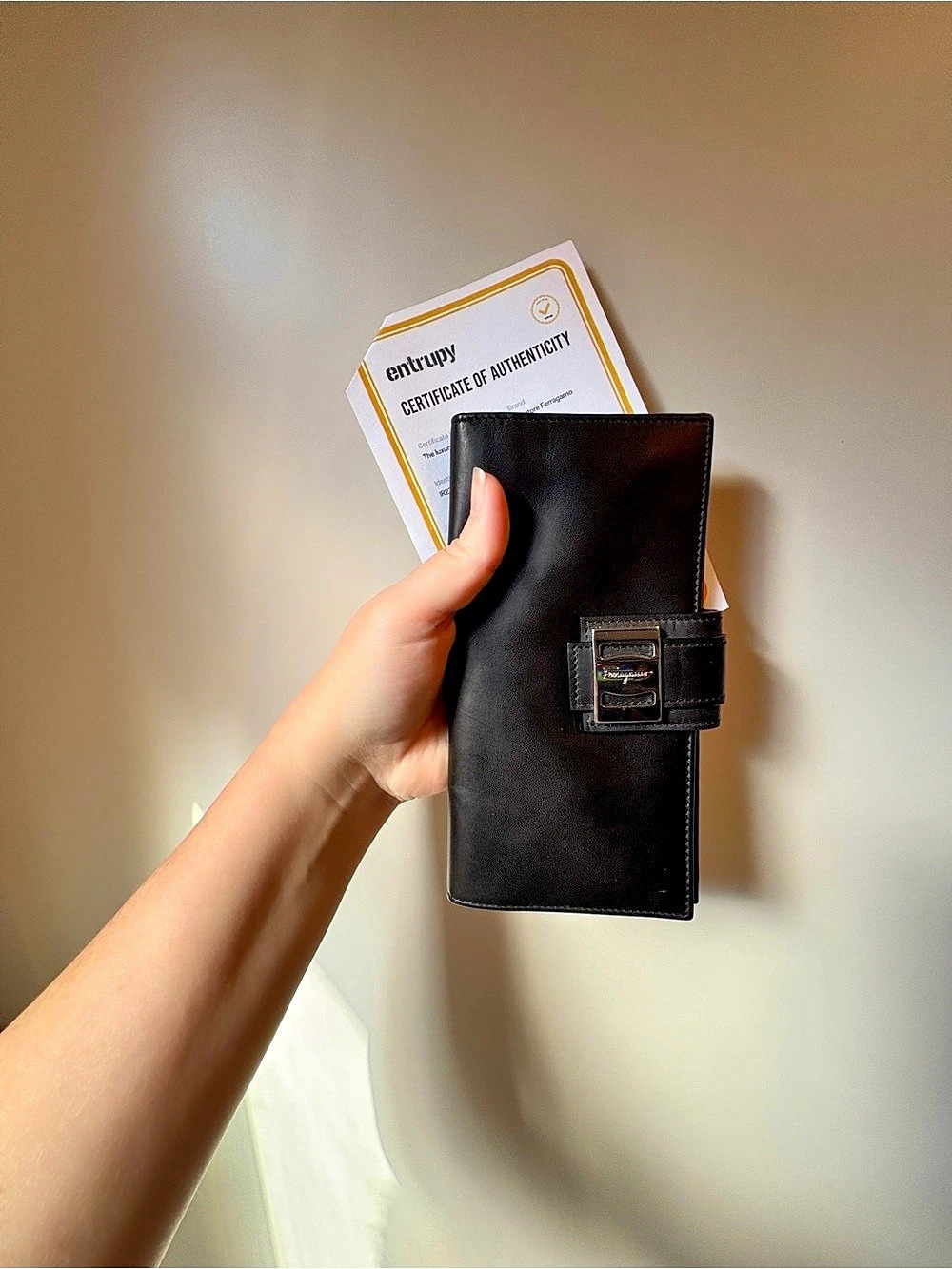 Salvatore Ferragamo Buckle Long Continental Wallet, Black COMES W/ COA